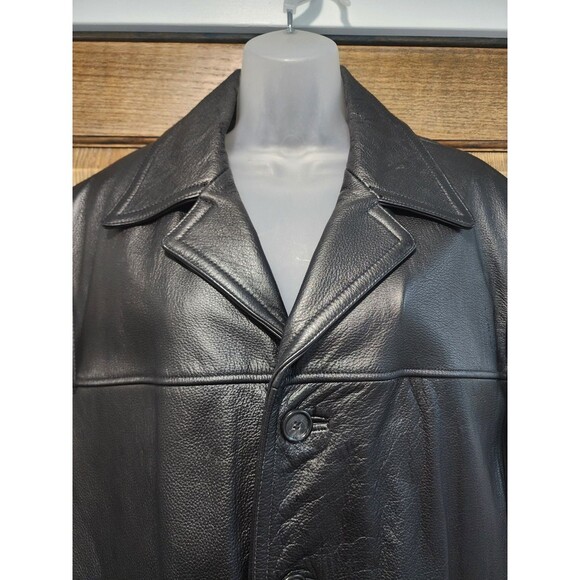 Jim & Mary Lou Men's Black Pebbled Leather Button-Up Coat Size M - Picture 3 of 7